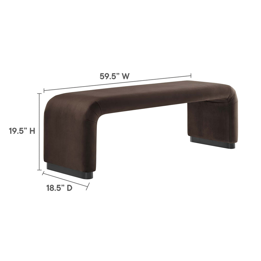 Benzoin Performance Velvet Waterfall Long Bench in Black Chocolate Brown