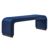 Benzoin Performance Velvet Waterfall Long Bench in Black Midnight Blue