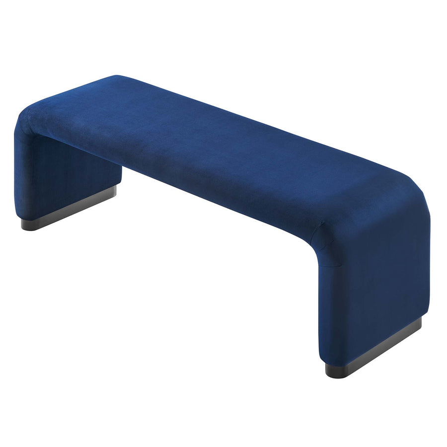 Benzoin Performance Velvet Waterfall Long Bench in Black Midnight Blue