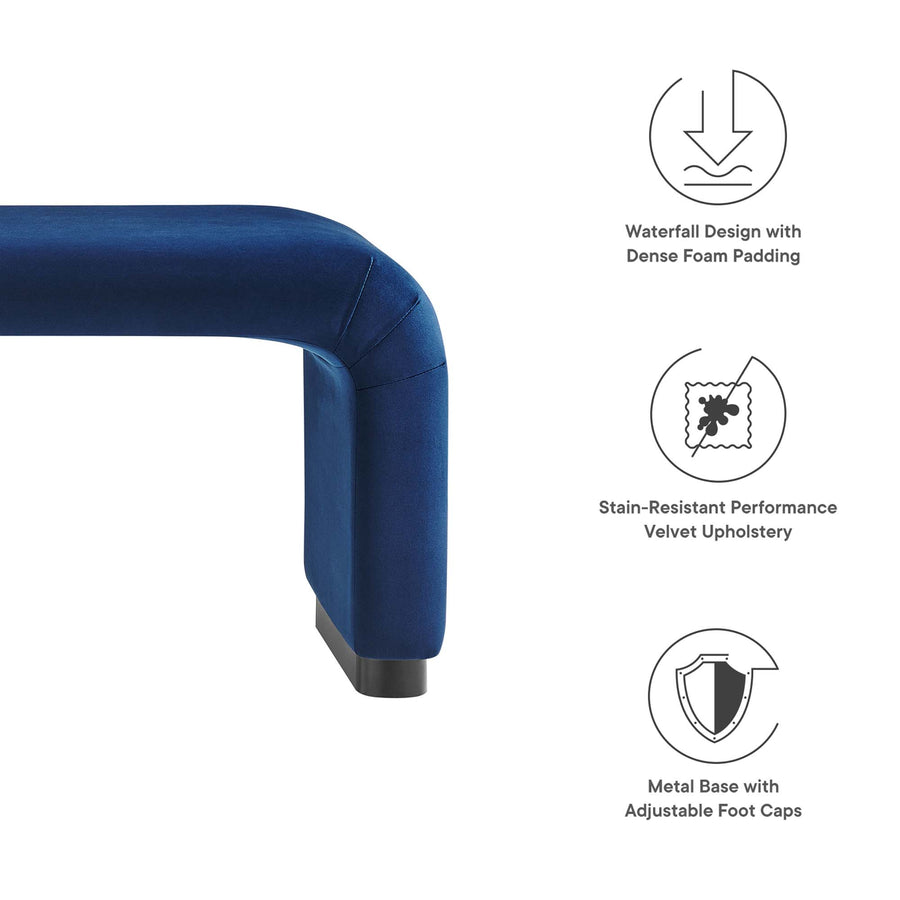 Benzoin Performance Velvet Waterfall Long Bench in Black Midnight Blue