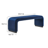 Benzoin Performance Velvet Waterfall Long Bench in Black Midnight Blue