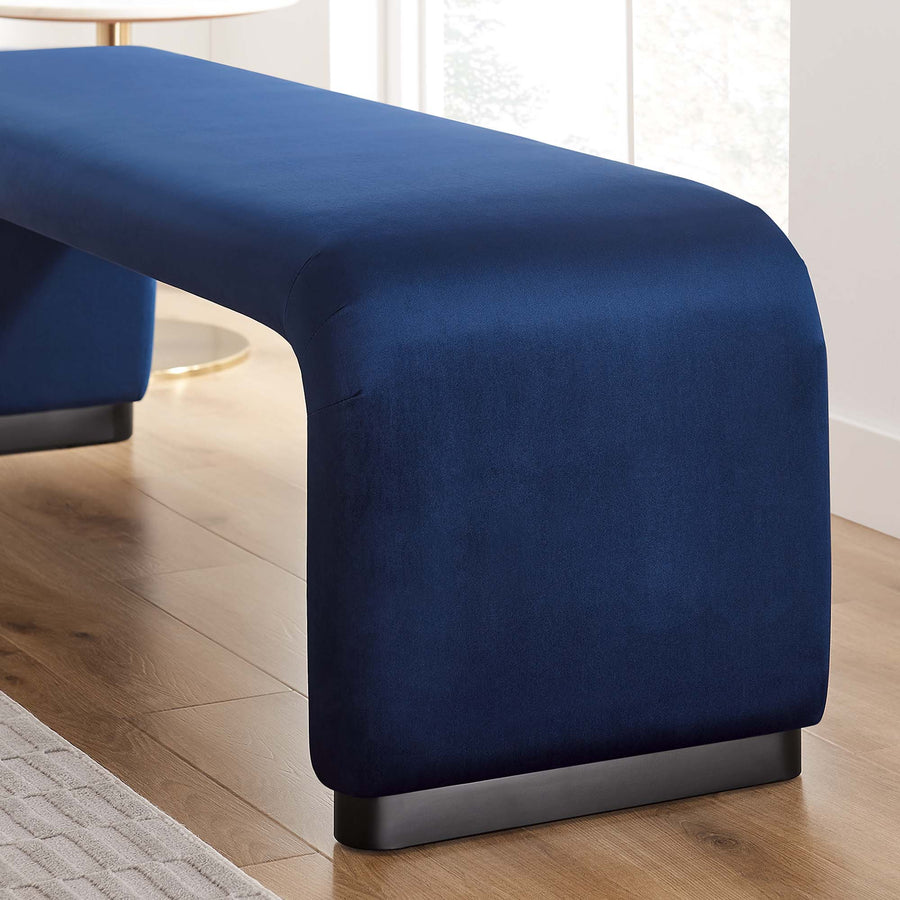 Benzoin Performance Velvet Waterfall Long Bench in Black Midnight Blue