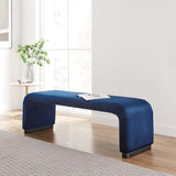 Benzoin Performance Velvet Waterfall Long Bench in Black Midnight Blue