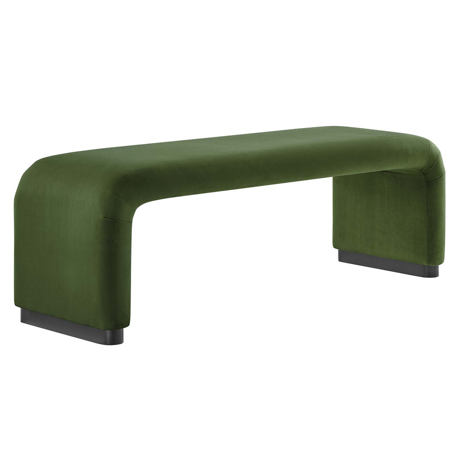 Benzoin Performance Velvet Waterfall Long Bench in Black Moss Green