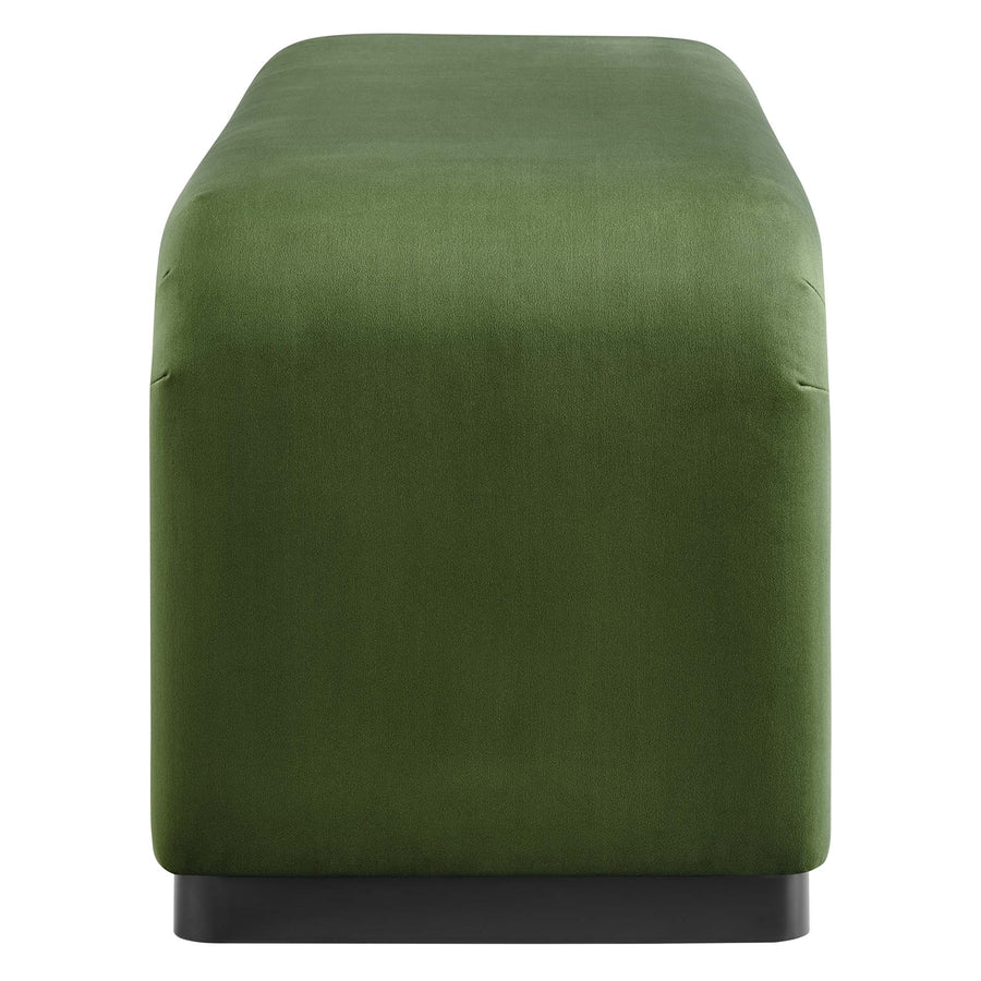 Benzoin Performance Velvet Waterfall Long Bench in Black Moss Green