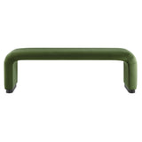 Benzoin Performance Velvet Waterfall Long Bench in Black Moss Green