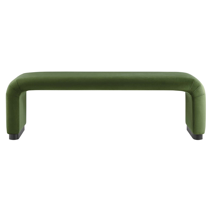 Benzoin Performance Velvet Waterfall Long Bench in Black Moss Green