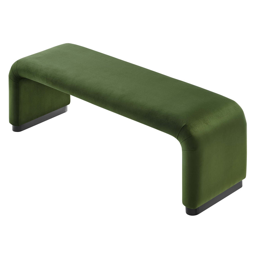 Benzoin Performance Velvet Waterfall Long Bench in Black Moss Green