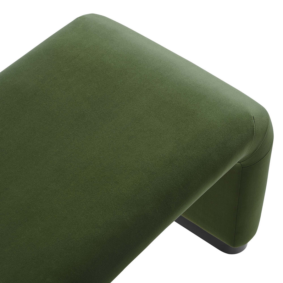 Benzoin Performance Velvet Waterfall Long Bench in Black Moss Green