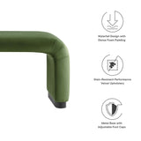 Benzoin Performance Velvet Waterfall Long Bench in Black Moss Green