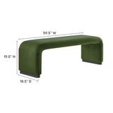 Benzoin Performance Velvet Waterfall Long Bench in Black Moss Green