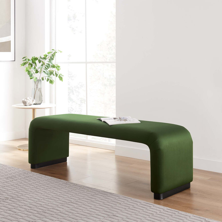 Benzoin Performance Velvet Waterfall Long Bench in Black Moss Green