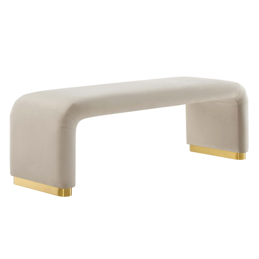 Benzoin Performance Velvet Waterfall Long Bench in Brass Almond