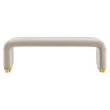 Benzoin Performance Velvet Waterfall Long Bench in Brass Almond