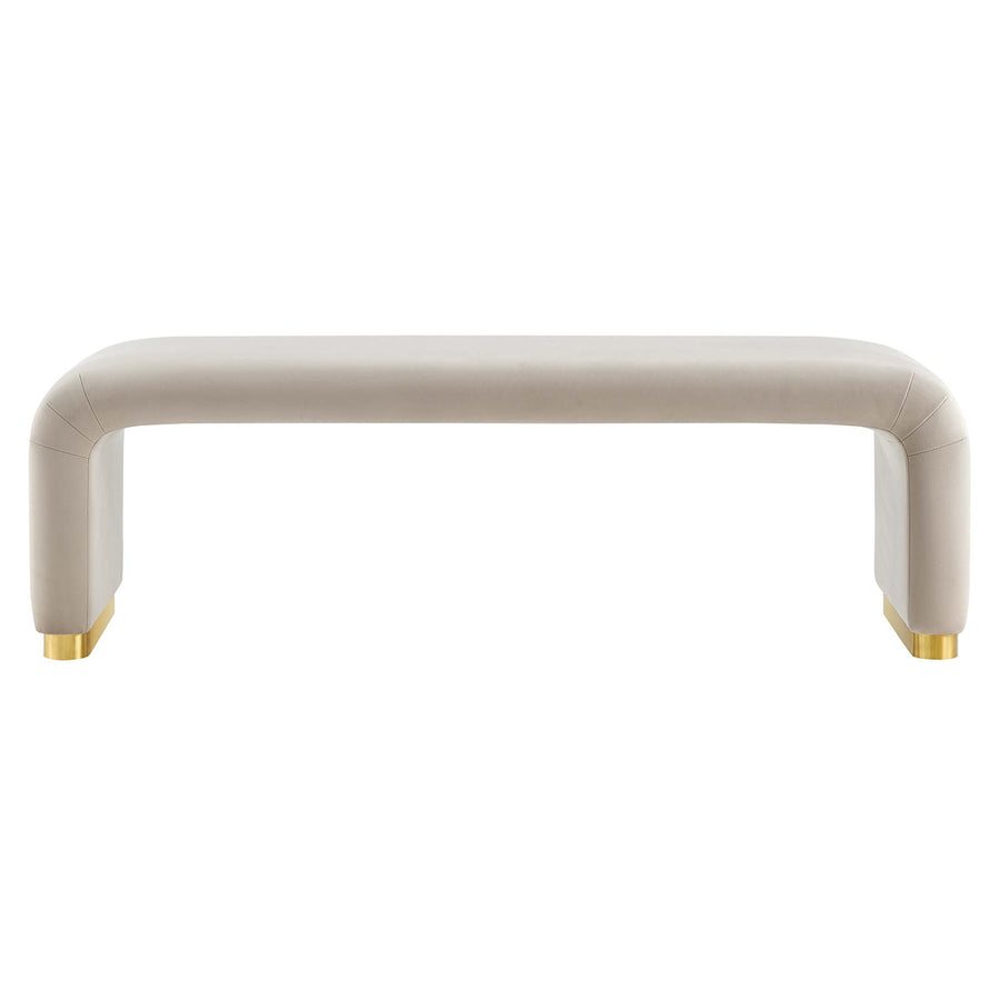 Benzoin Performance Velvet Waterfall Long Bench in Brass Almond