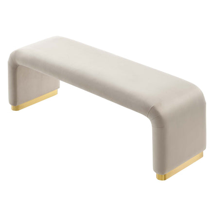 Koda Performance Velvet Waterfall Long Bench in Brass Almond