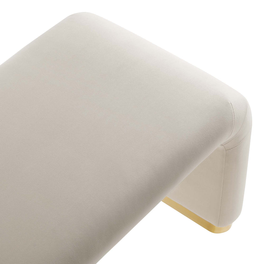 Benzoin Performance Velvet Waterfall Long Bench in Brass Almond