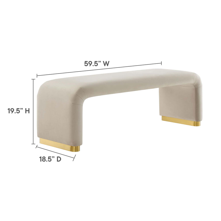 Benzoin Performance Velvet Waterfall Long Bench in Brass Almond