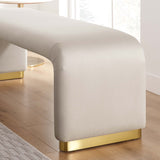 Benzoin Performance Velvet Waterfall Long Bench in Brass Almond