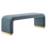 Benzoin Performance Velvet Waterfall Long Bench in Brass Cadet Blue