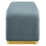 Benzoin Performance Velvet Waterfall Long Bench in Brass Cadet Blue