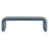Benzoin Performance Velvet Waterfall Long Bench in Brass Cadet Blue