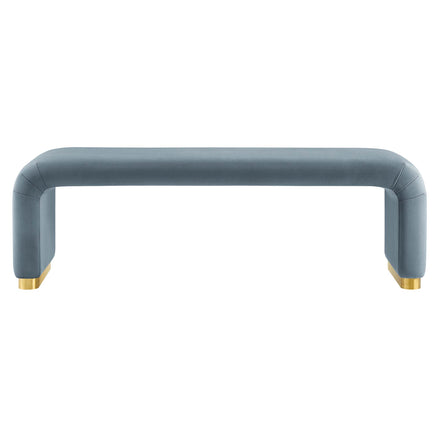 Koda Performance Velvet Waterfall Long Bench in Brass Cadet Blue