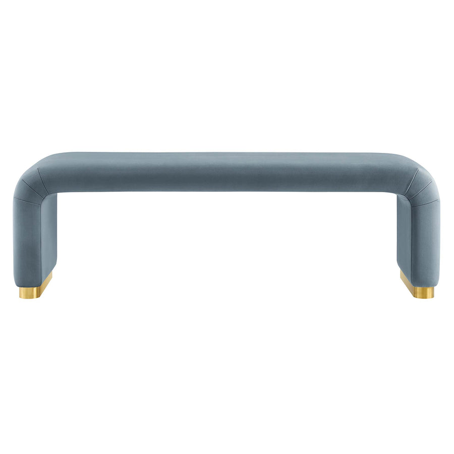 Benzoin Performance Velvet Waterfall Long Bench in Brass Cadet Blue
