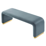 Benzoin Performance Velvet Waterfall Long Bench in Brass Cadet Blue