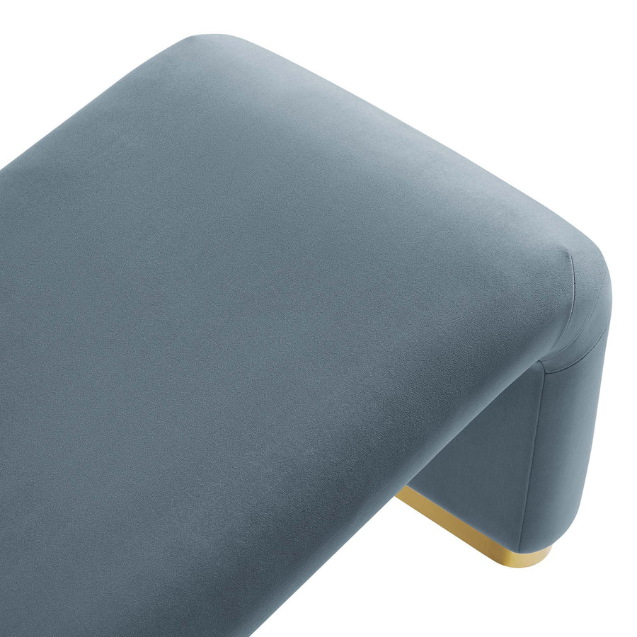Benzoin Performance Velvet Waterfall Long Bench in Brass Cadet Blue