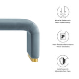 Benzoin Performance Velvet Waterfall Long Bench in Brass Cadet Blue