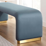 Benzoin Performance Velvet Waterfall Long Bench in Brass Cadet Blue