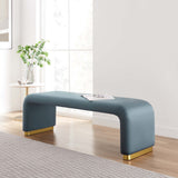Benzoin Performance Velvet Waterfall Long Bench in Brass Cadet Blue