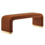 Benzoin Performance Velvet Waterfall Long Bench in Brass Rust