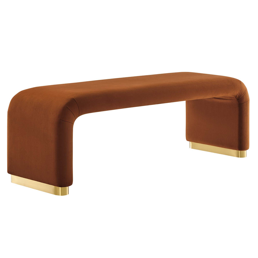 Benzoin Performance Velvet Waterfall Long Bench in Brass Rust
