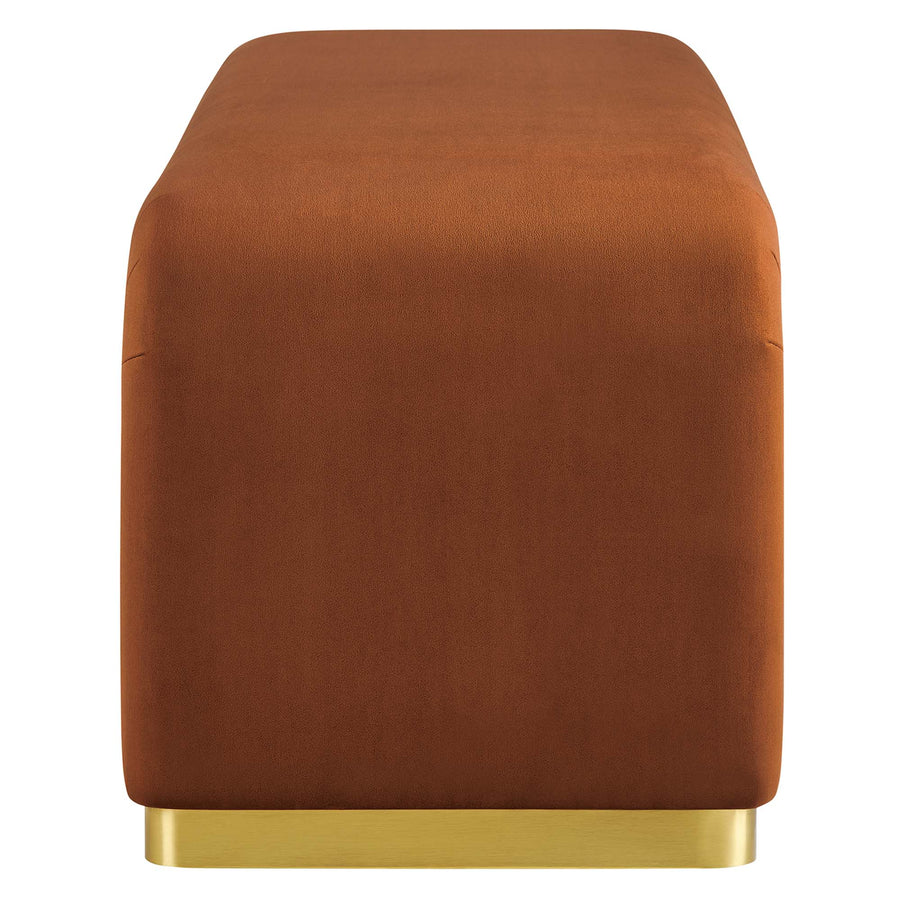 Benzoin Performance Velvet Waterfall Long Bench in Brass Rust