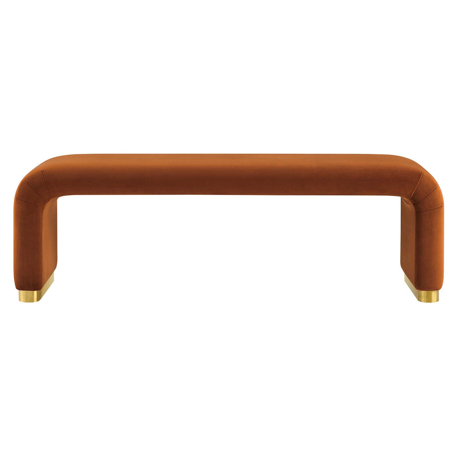 Benzoin Performance Velvet Waterfall Long Bench in Brass Rust