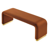Benzoin Performance Velvet Waterfall Long Bench in Brass Rust