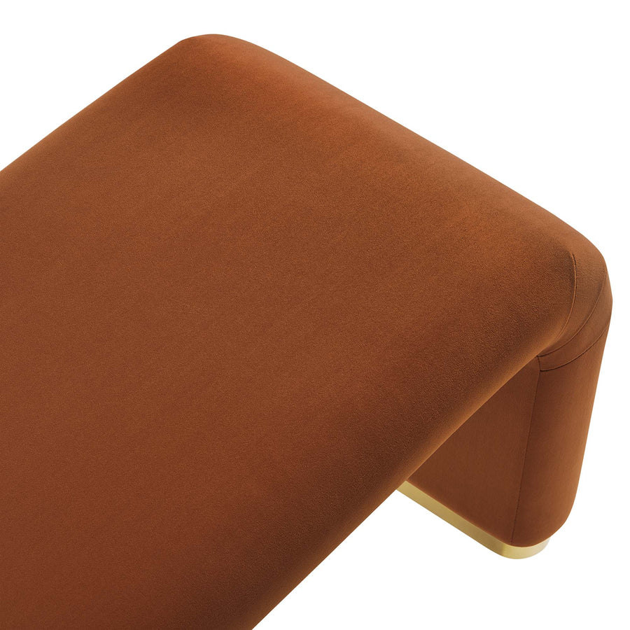Benzoin Performance Velvet Waterfall Long Bench in Brass Rust