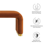 Benzoin Performance Velvet Waterfall Long Bench in Brass Rust