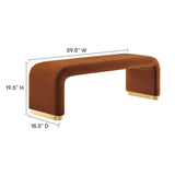 Benzoin Performance Velvet Waterfall Long Bench in Brass Rust