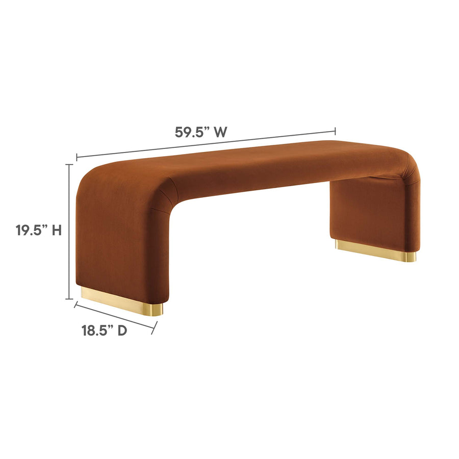 Benzoin Performance Velvet Waterfall Long Bench in Brass Rust