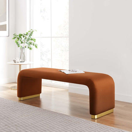 Koda Performance Velvet Waterfall Long Bench in Brass Rust