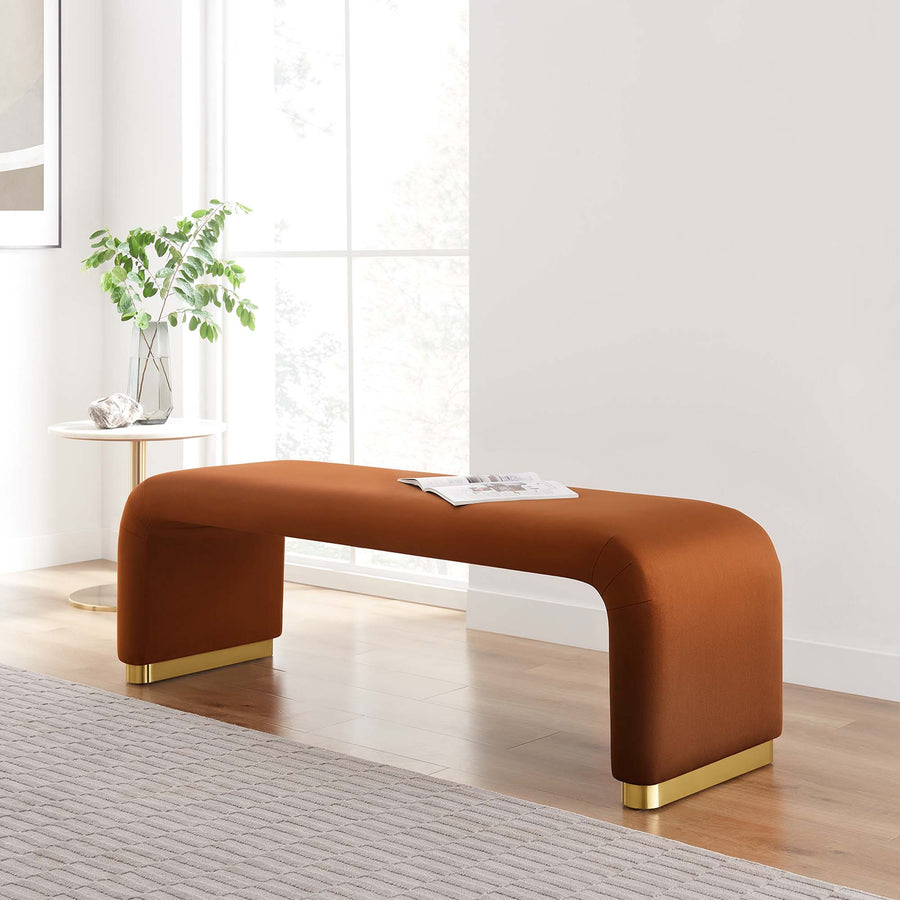 Benzoin Performance Velvet Waterfall Long Bench in Brass Rust