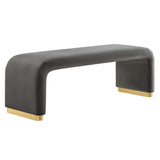 Benzoin Performance Velvet Waterfall Long Bench in Brass Storm Gray