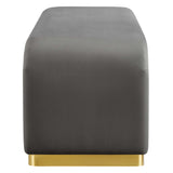 Benzoin Performance Velvet Waterfall Long Bench in Brass Storm Gray