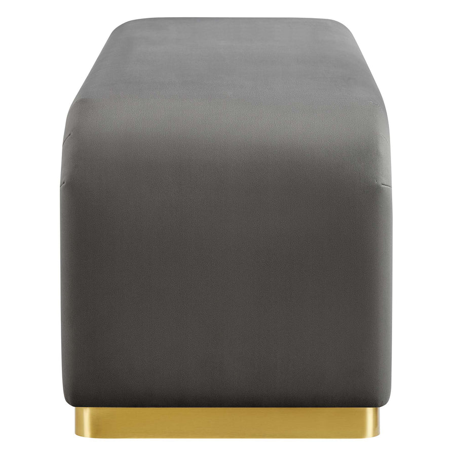 Benzoin Performance Velvet Waterfall Long Bench in Brass Storm Gray