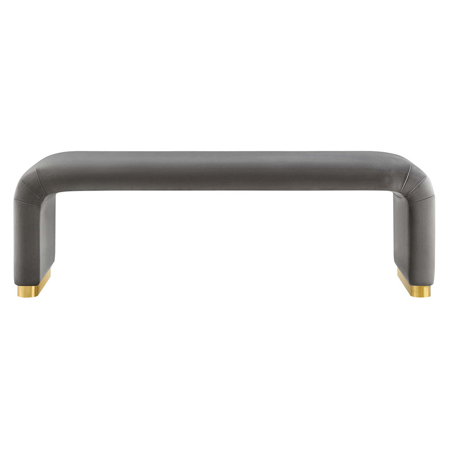 Benzoin Performance Velvet Waterfall Long Bench in Brass Storm Gray
