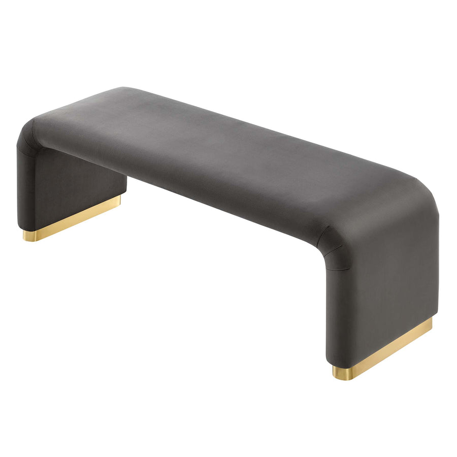 Benzoin Performance Velvet Waterfall Long Bench in Brass Storm Gray
