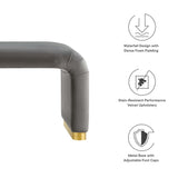Benzoin Performance Velvet Waterfall Long Bench in Brass Storm Gray
